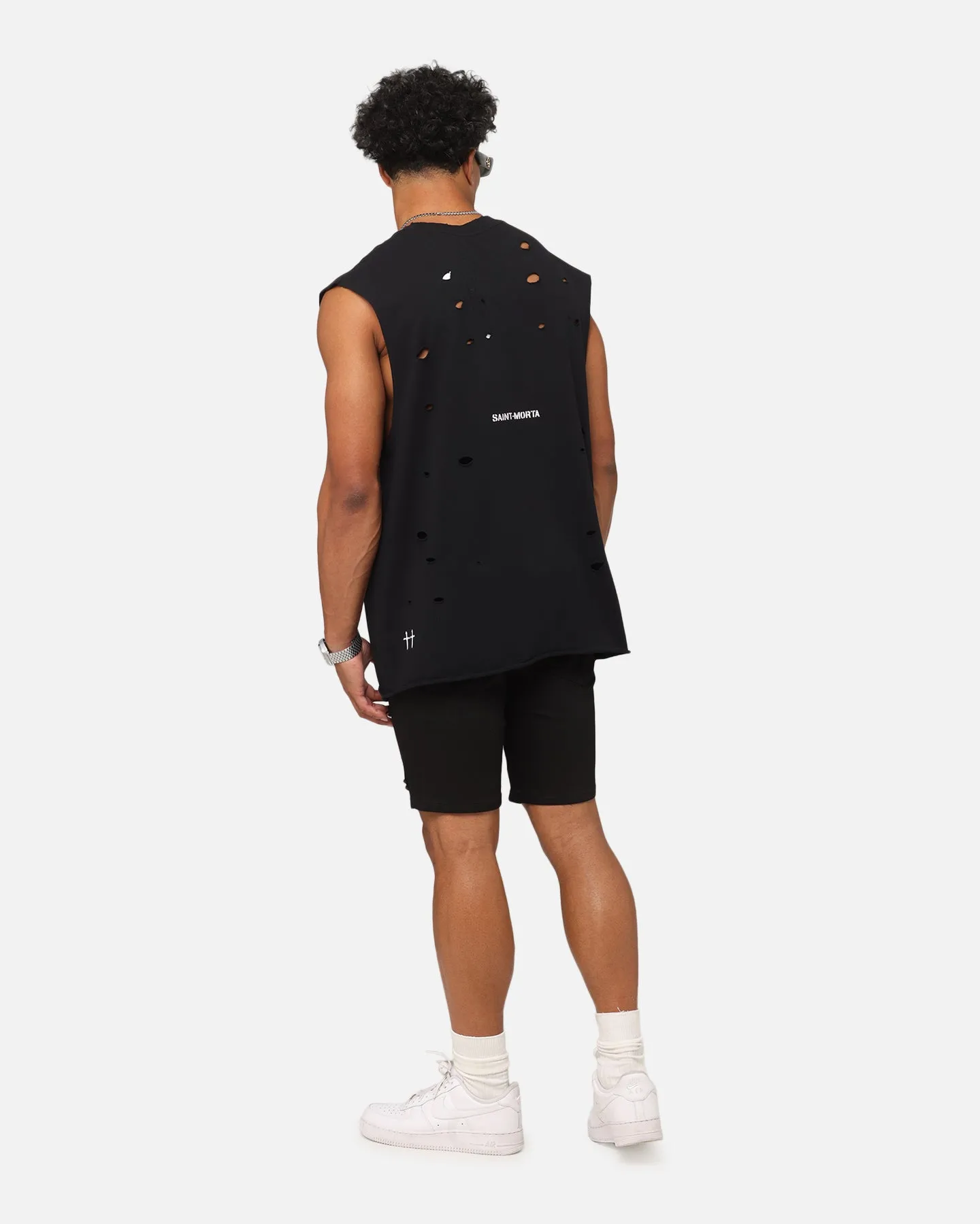 Saint Morta Distressed Oversized Muscle T-Shirt Black