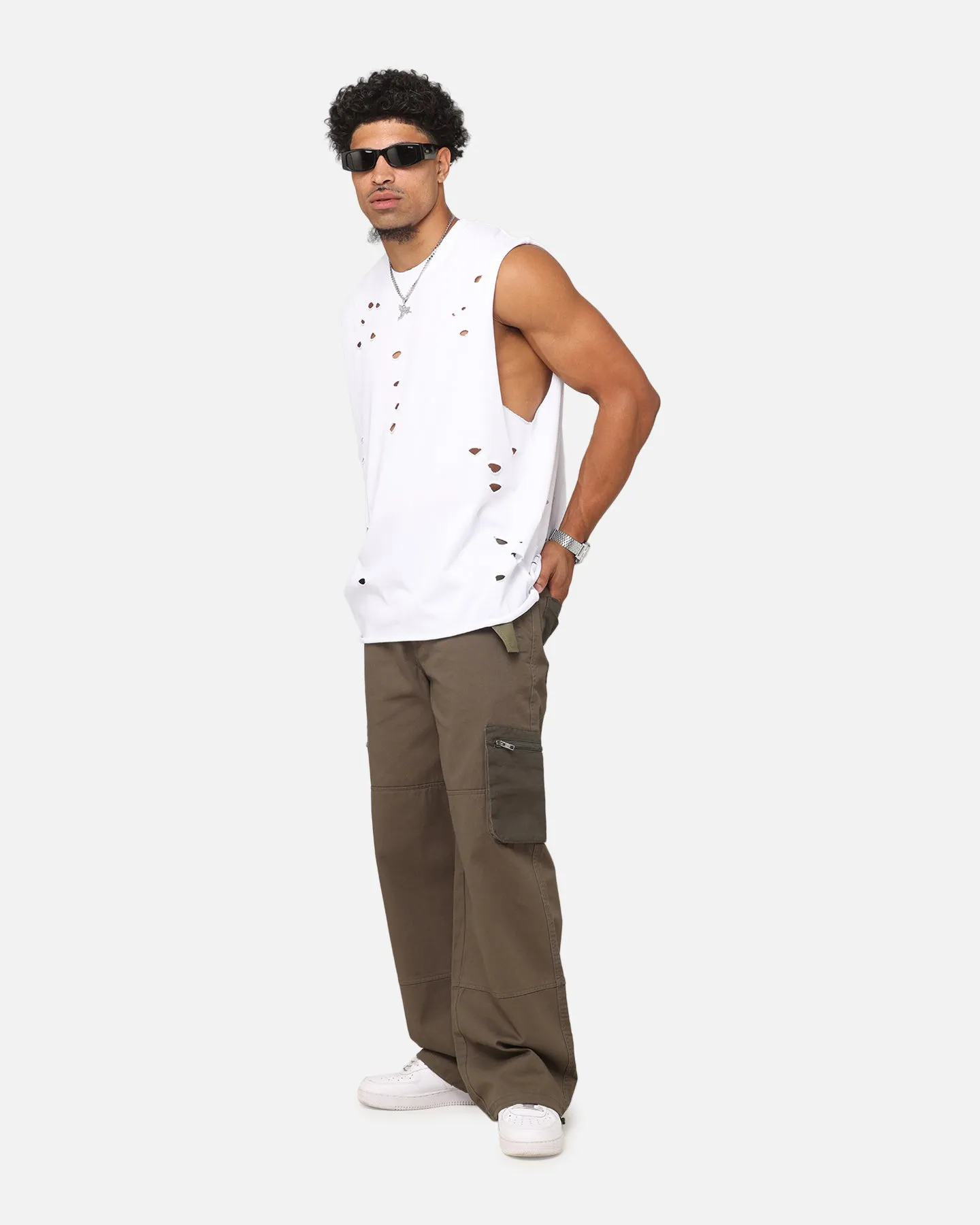 Saint Morta Distressed Oversized Muscle T-Shirt White