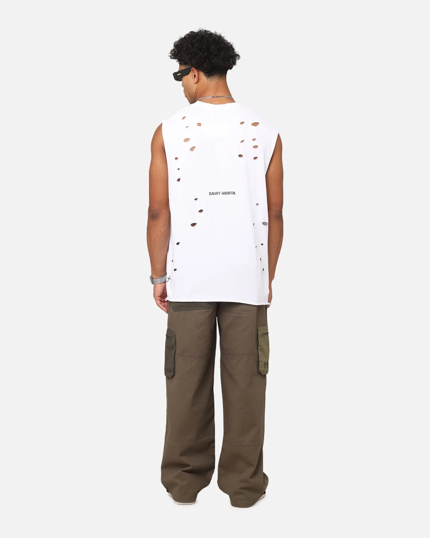 Saint Morta Distressed Oversized Muscle T-Shirt White