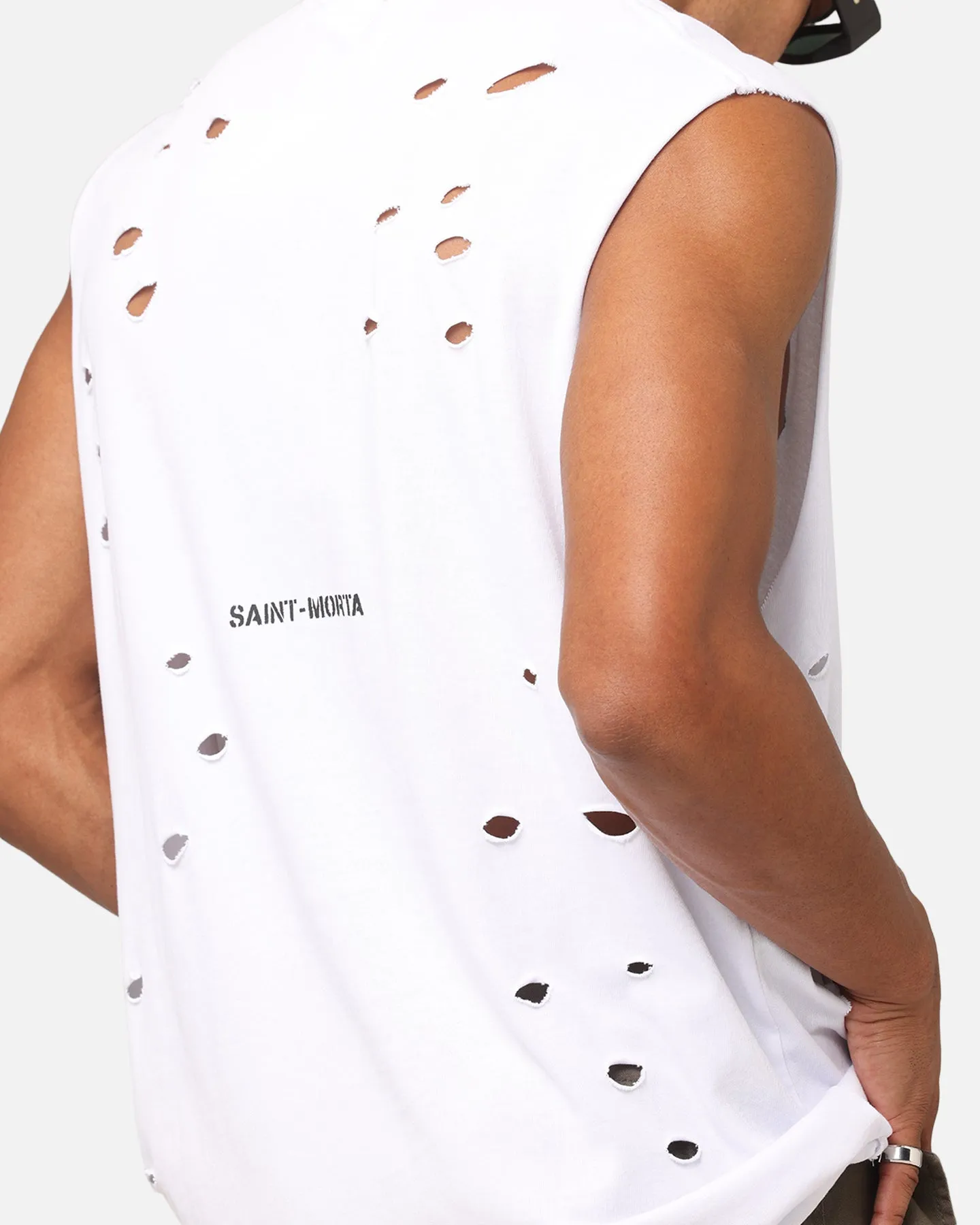 Saint Morta Distressed Oversized Muscle T-Shirt White
