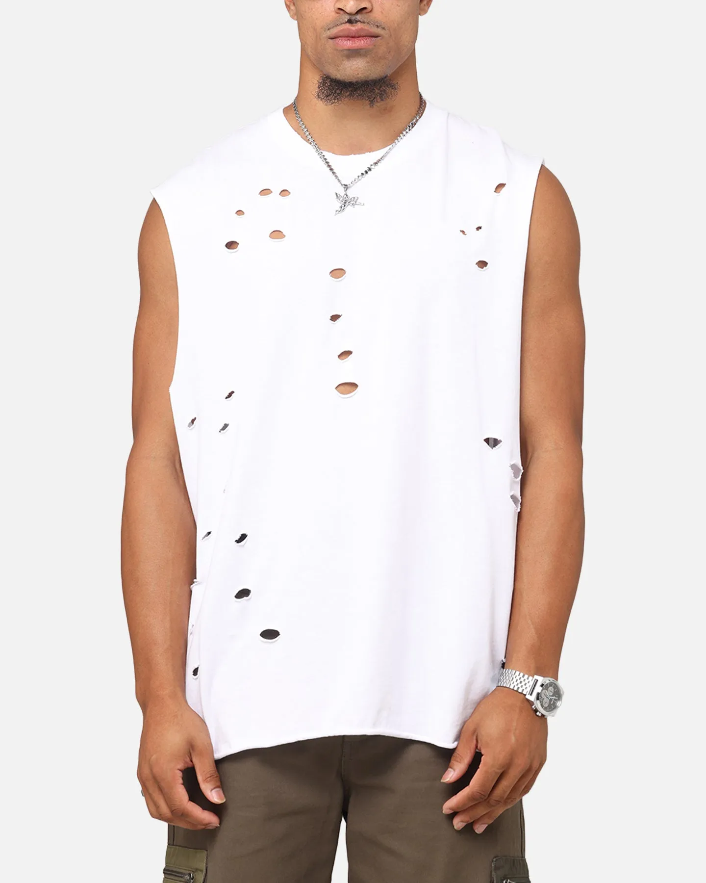 Saint Morta Distressed Oversized Muscle T-Shirt White