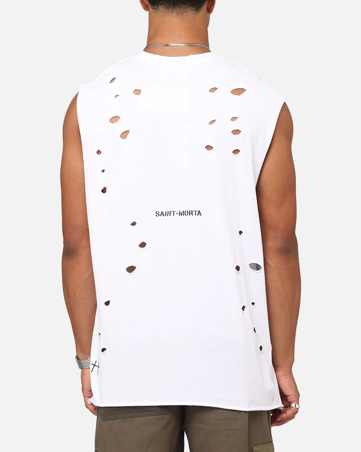 Saint Morta Distressed Oversized Muscle T-Shirt White