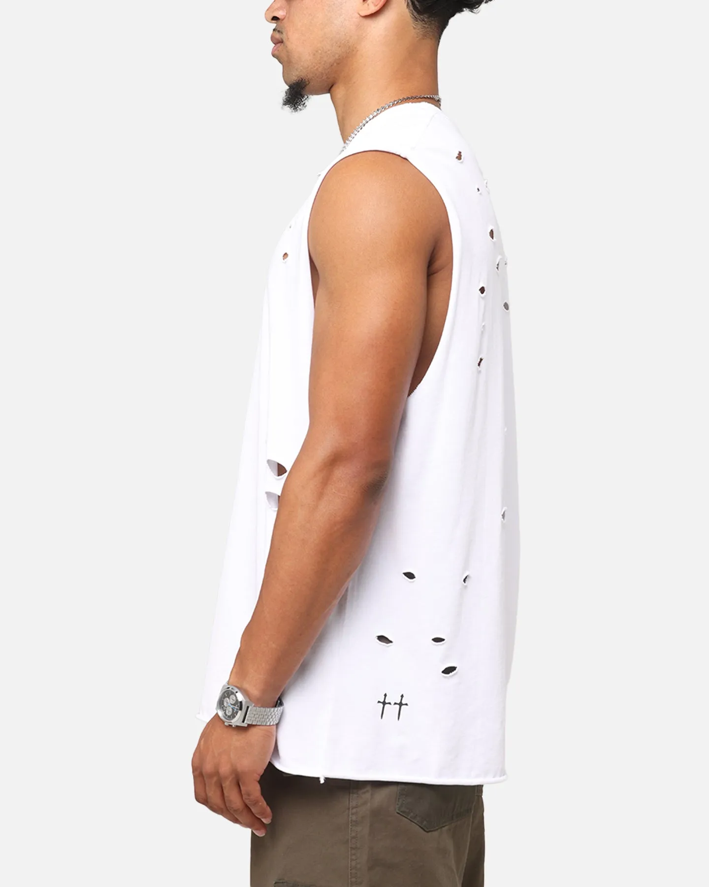 Saint Morta Distressed Oversized Muscle T-Shirt White