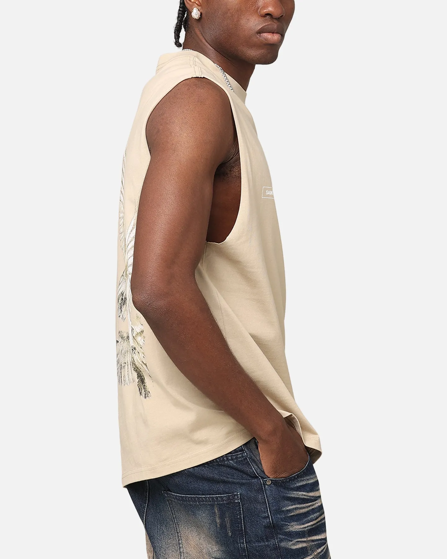 Saint Morta Doves Oversized Muscle T-Shirt Stone