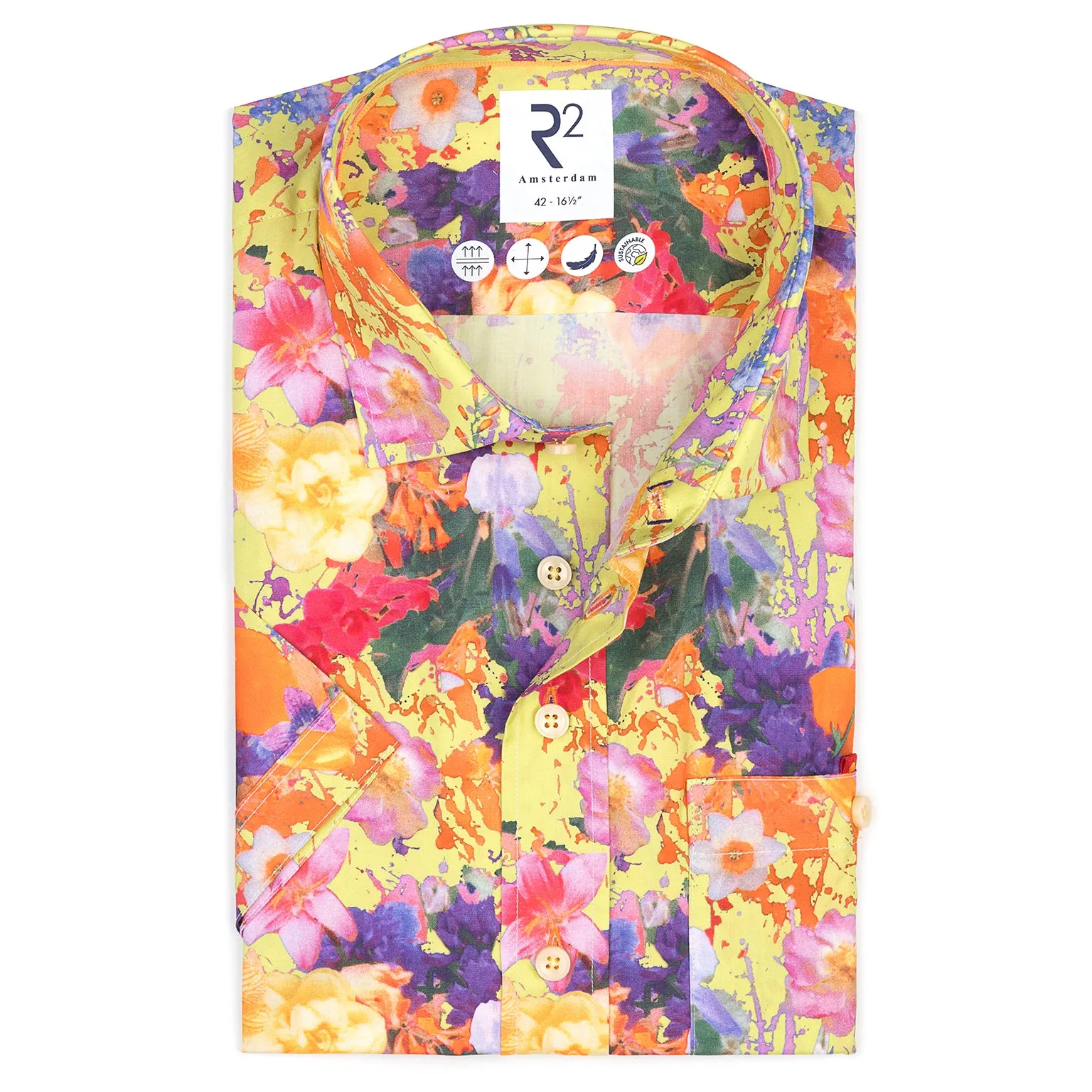 Short-sleeve floral print Tencel blend shirt