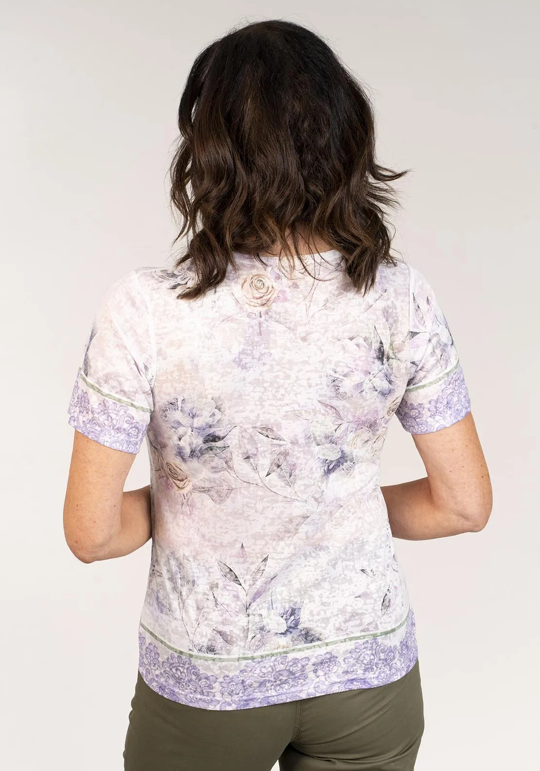 Short Sleeve Printed Top Border Print - Lilac