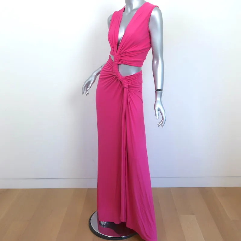 Sid Neigum Cut-Out Twisted Maxi Dress Pink Stretch Jersey Size Extra Small
