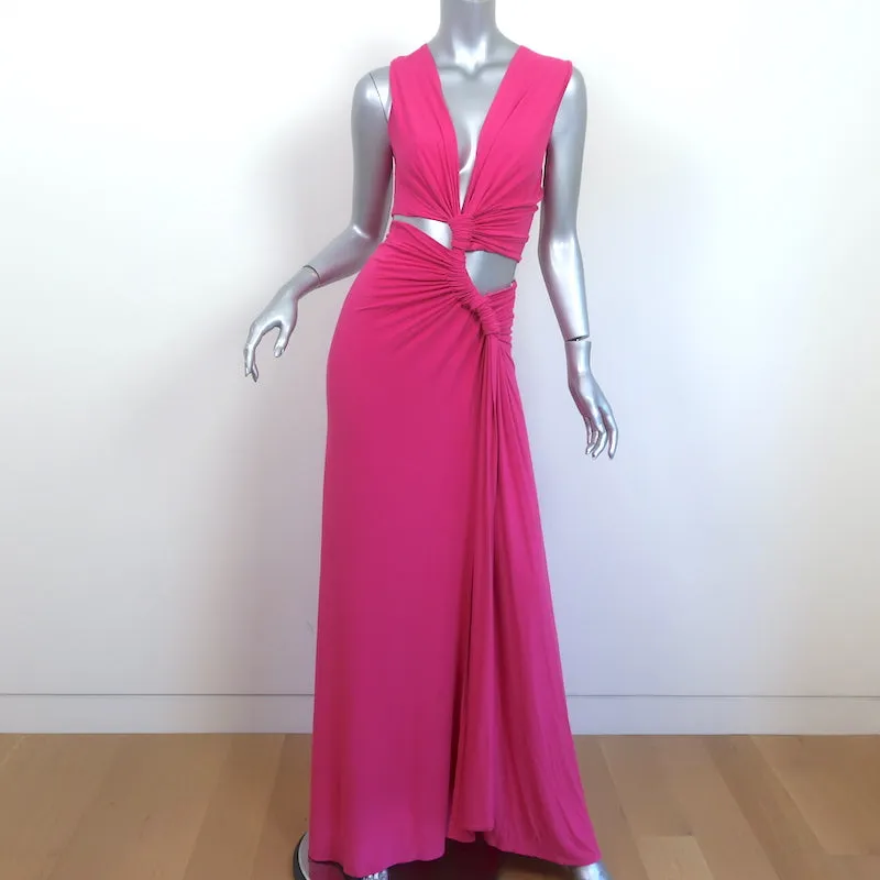 Sid Neigum Cut-Out Twisted Maxi Dress Pink Stretch Jersey Size Extra Small