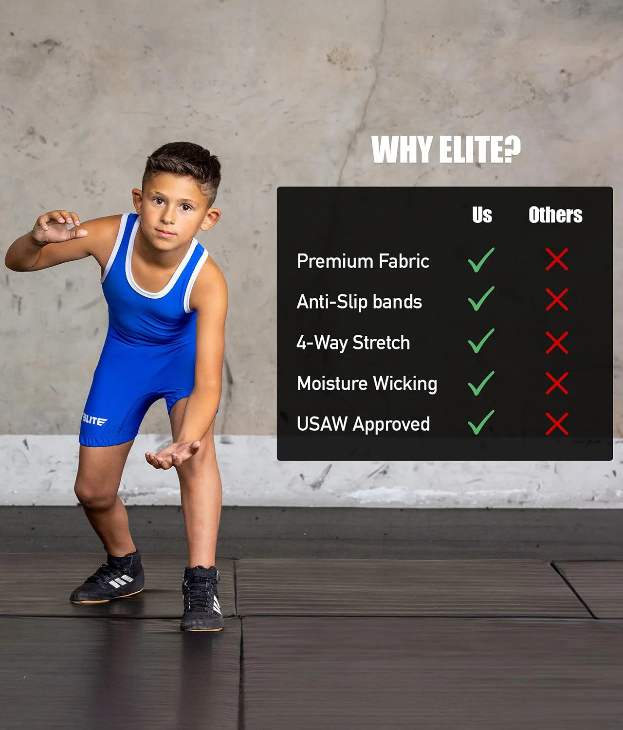 Standard Series Blue Kids Wrestling Singlet