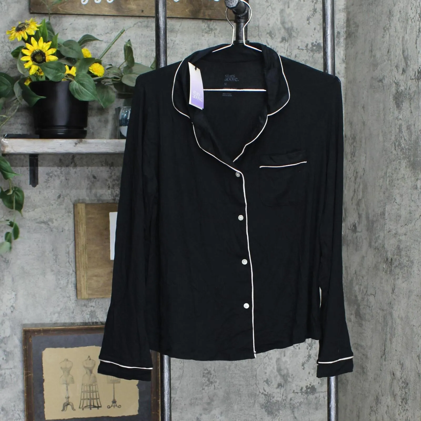 Stars Above Women's Beautifully Soft Notch Collar Pajama Set 562375 Black M