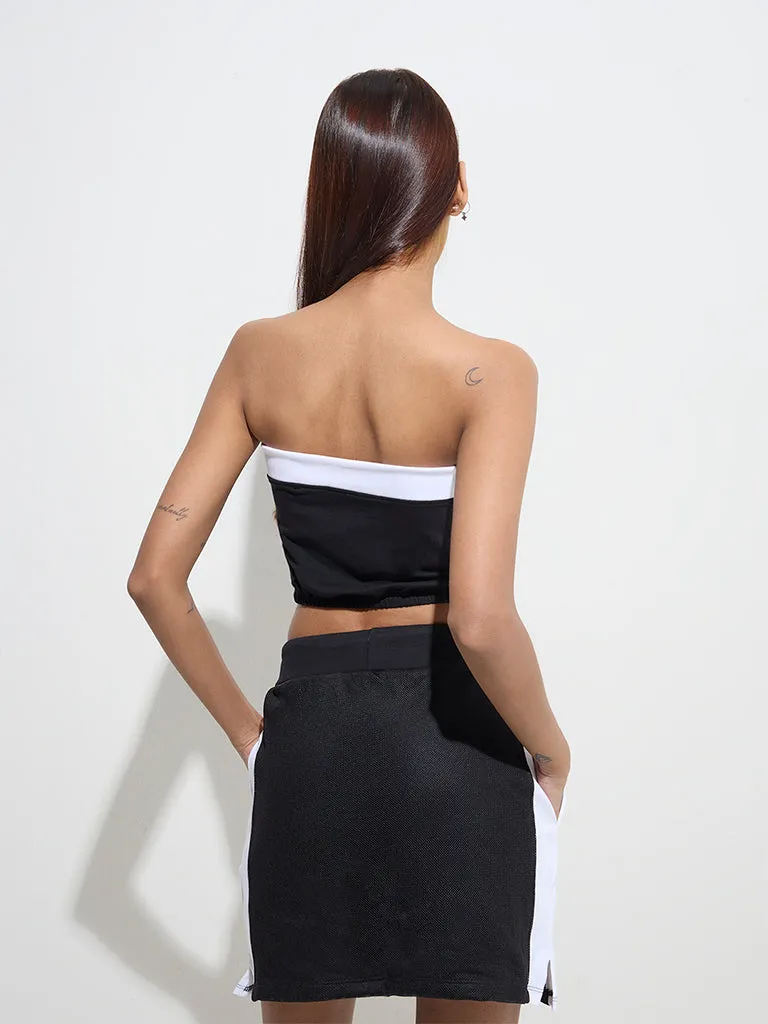 Studiofit Black Solid Cotton-Blend Tube Top