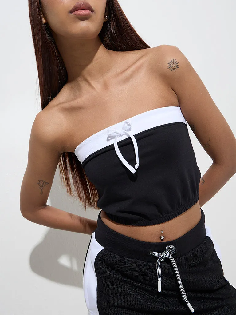 Studiofit Black Solid Cotton-Blend Tube Top