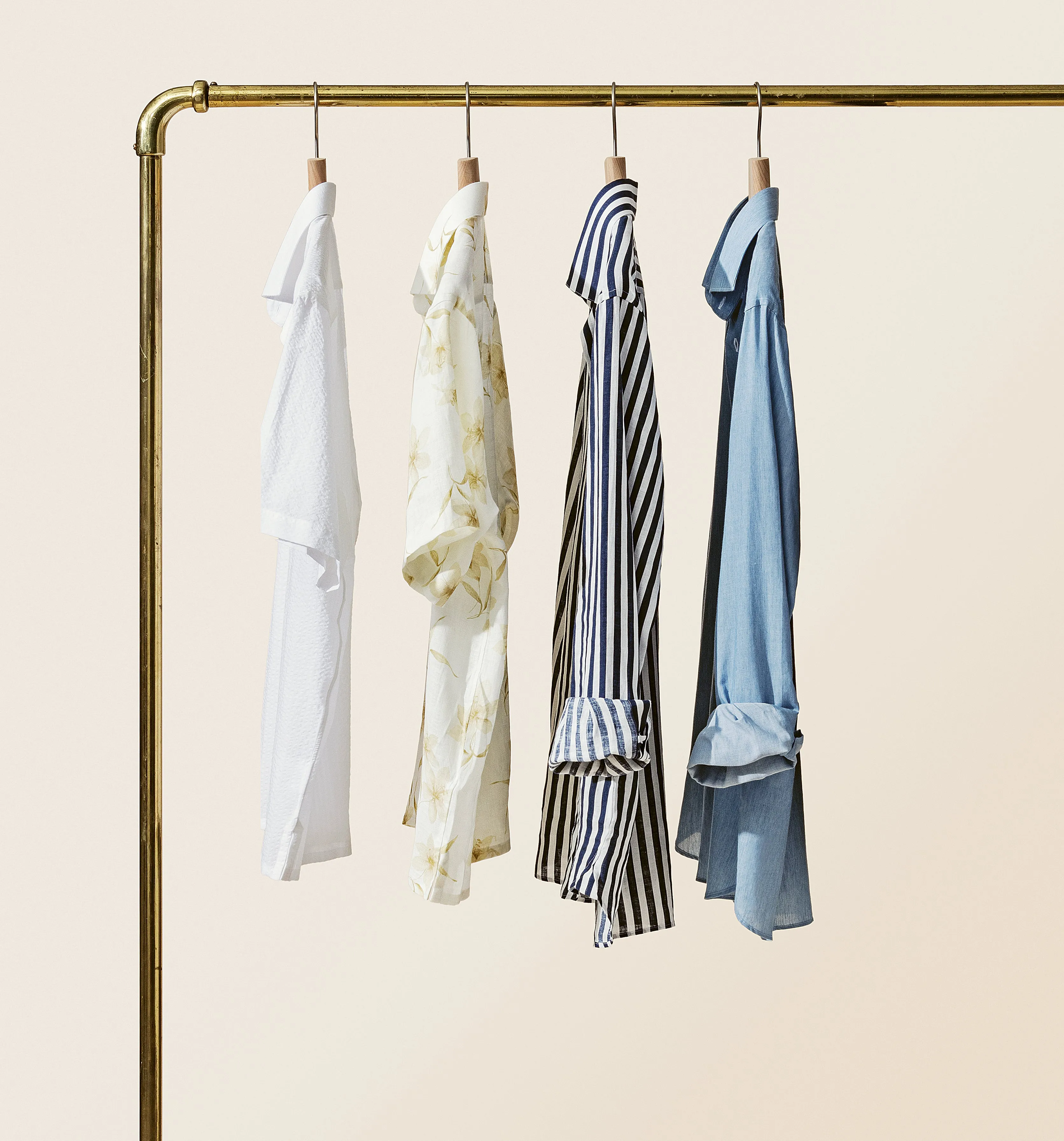 Tessuti Camicie Stampati Pure Linen White with Bold Blue Stripe