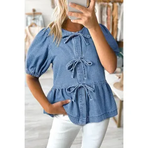 Women's Blouse Short Sleeve Blouses Casual Bow Knot