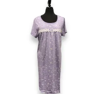 Women's Cotton Jersey Knit Nightgowns with Lace & Bow