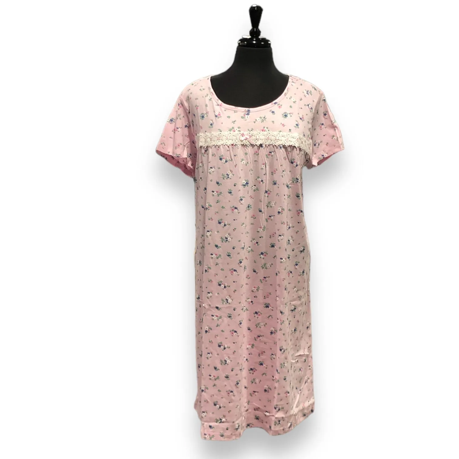 Women's Cotton Jersey Knit Nightgowns with Lace & Bow