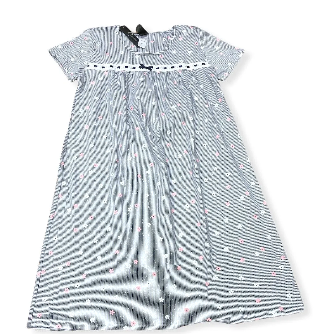 Women's Cotton Jersey Knit Short Sleeve Gown with Lace Ribbon