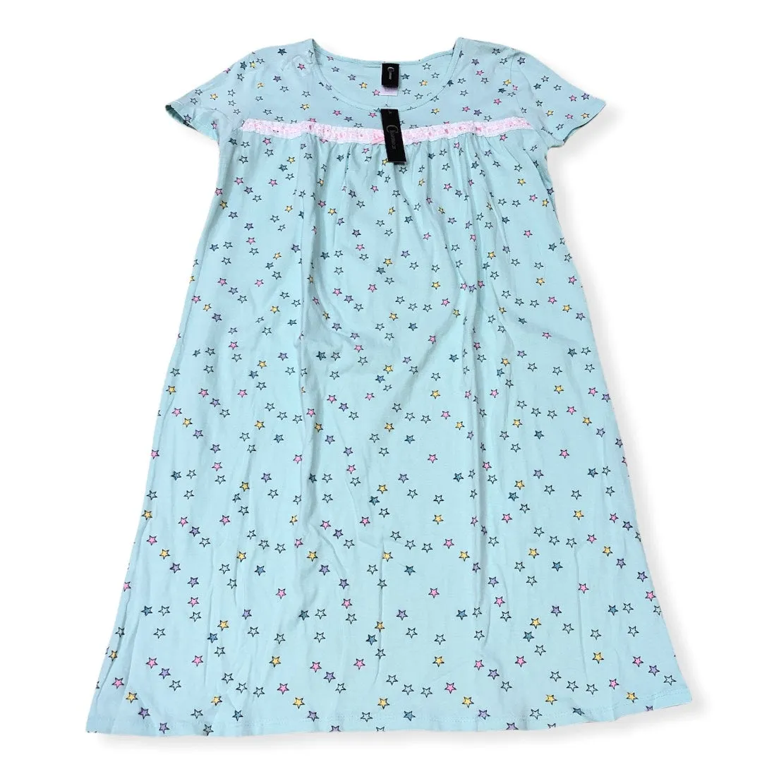 Women's Cotton Jersey Knit Short Sleeve Gown with Lace Ribbon