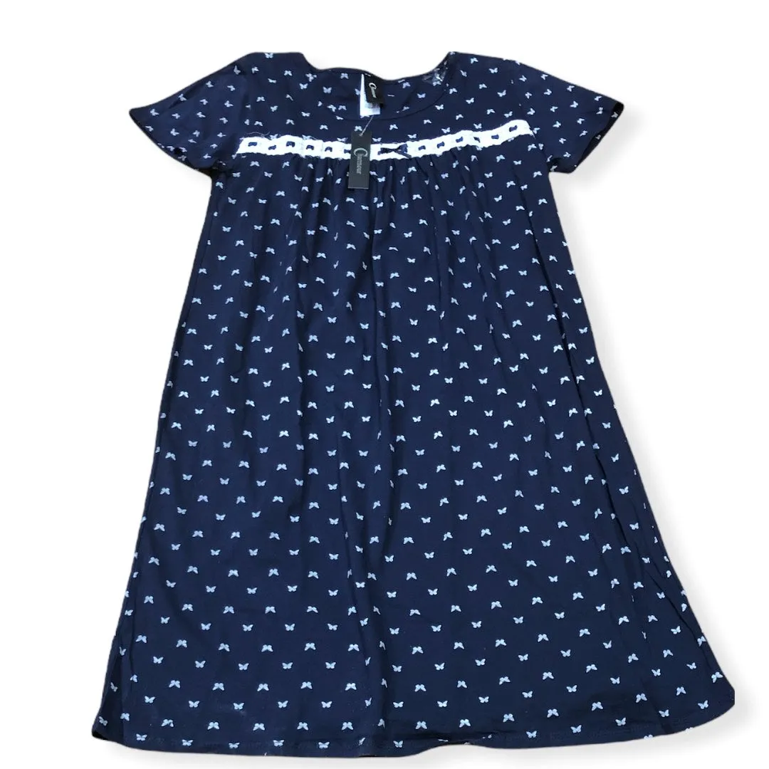Women's Cotton Jersey Knit Short Sleeve Gown with Lace Ribbon