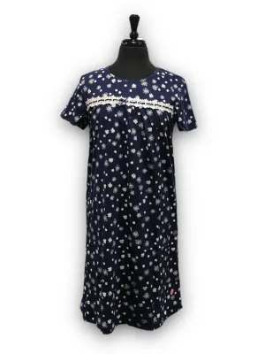 Women's Cotton Jersey Knit Short Sleeve Gown with Lace Ribbon