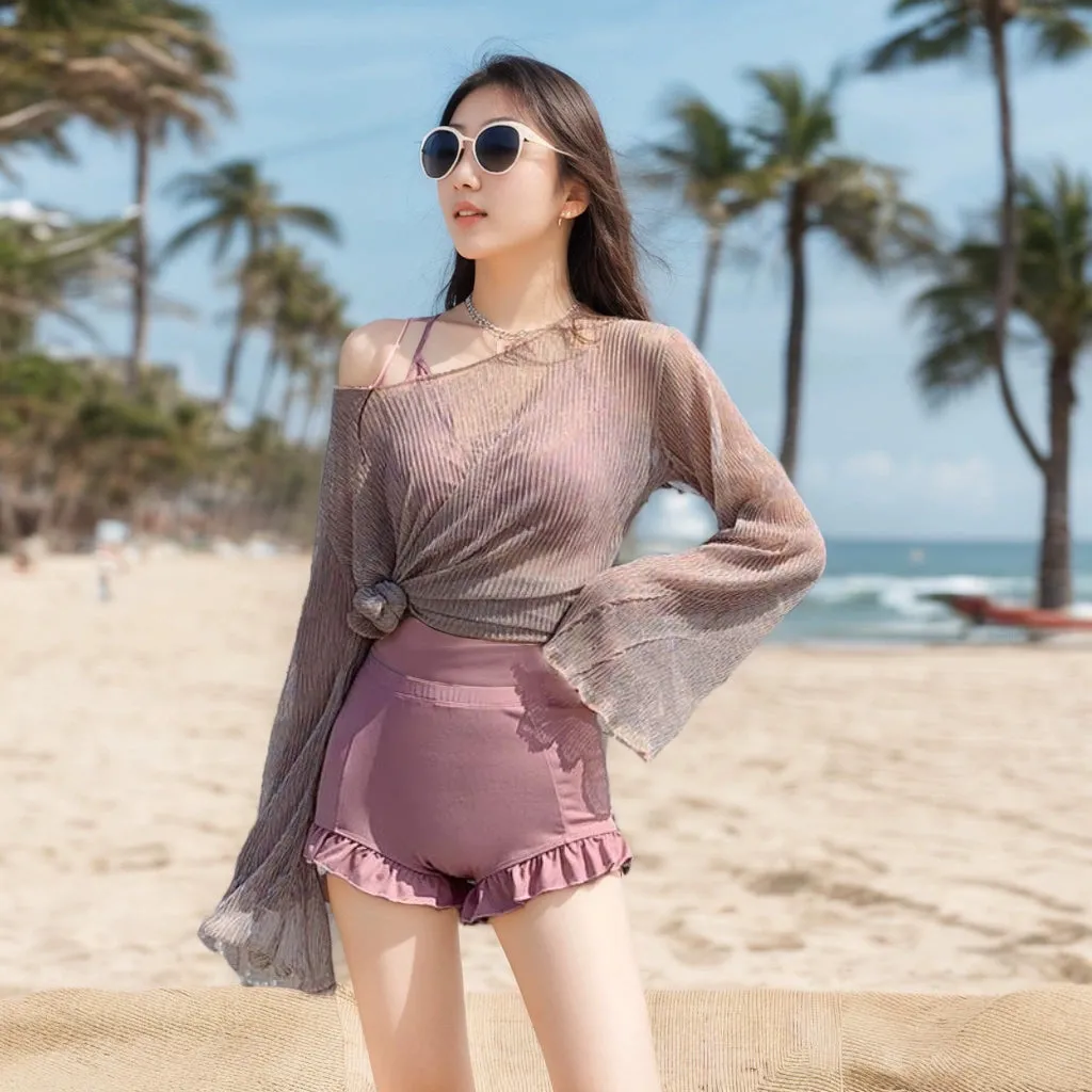 Women's Sexy Bikini Separates Three-Piece Set Slimming Slim Fit Boxer Seaside Vacation Swimwear