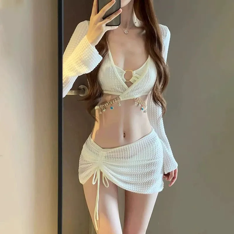 Women's Sexy Bikini Separates Three-Piece Set Slimming Slim Fit Boxer Seaside Vacation Swimwear