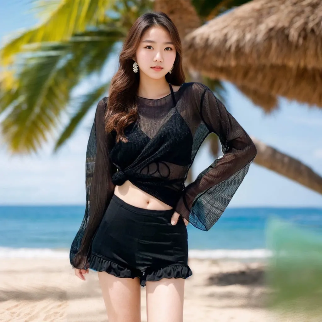 Women's Sexy Bikini Separates Three-Piece Set Slimming Slim Fit Boxer Seaside Vacation Swimwear