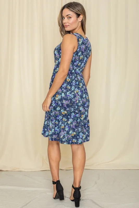 Women's Sleeveless Botanical Floral Tiered Dress