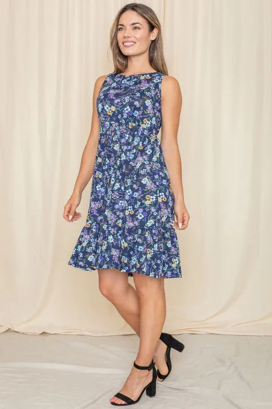 Women's Sleeveless Botanical Floral Tiered Dress