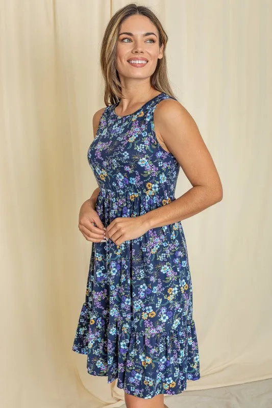 Women's Sleeveless Botanical Floral Tiered Dress
