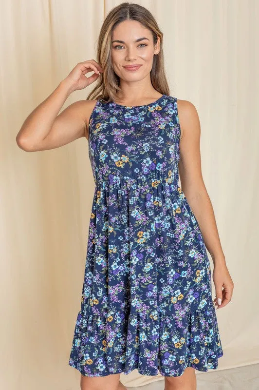 Women's Sleeveless Botanical Floral Tiered Dress