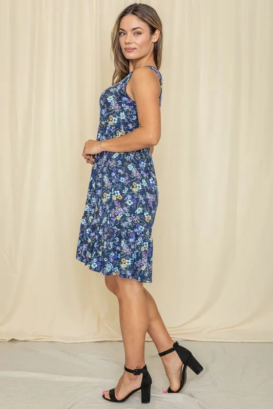 Women's Sleeveless Botanical Floral Tiered Dress