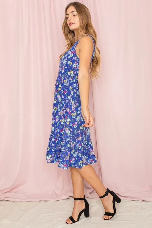 Women's Sleeveless Botanical Floral Tiered Dress