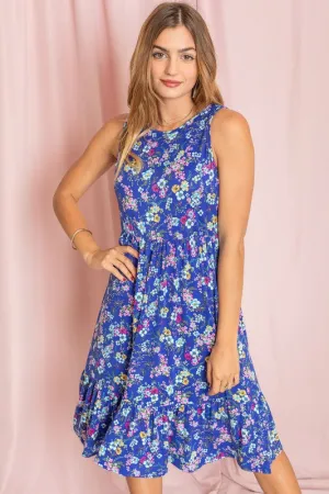 Women's Sleeveless Botanical Floral Tiered Dress