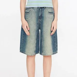 Y2K Vintage Gradient High Waist Baggy Denim Shorts